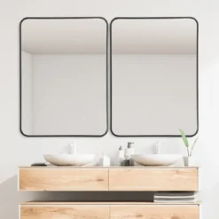 Echteckiger Wandspiegel mit Metallrahmen für Badezimmer 76,5x56cm Schwarz