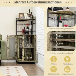 Eck-Barschrank mit Glashalter & Metallgittertüren & Verstellbarem Regal Weinschrank Barschrank