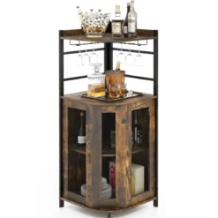 Eck-Barschrank mit Glashalter & Metallgittertüren & Verstellbarem Regal Weinschrank Barschrank