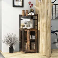 Eck-Barschrank mit Glashalter & Metallgittertüren & Verstellbarem Regal Weinschrank Barschrank