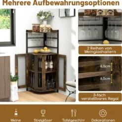 Eck-Barschrank mit Glashalter & Metallgittertüren & Verstellbarem Regal Weinschrank Barschrank