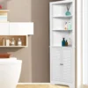 Ecke Badezimmerschrank mit 3 Offenen Regalen & 2 Lamellentür Bad Eckschrank Hochschrank Weiß