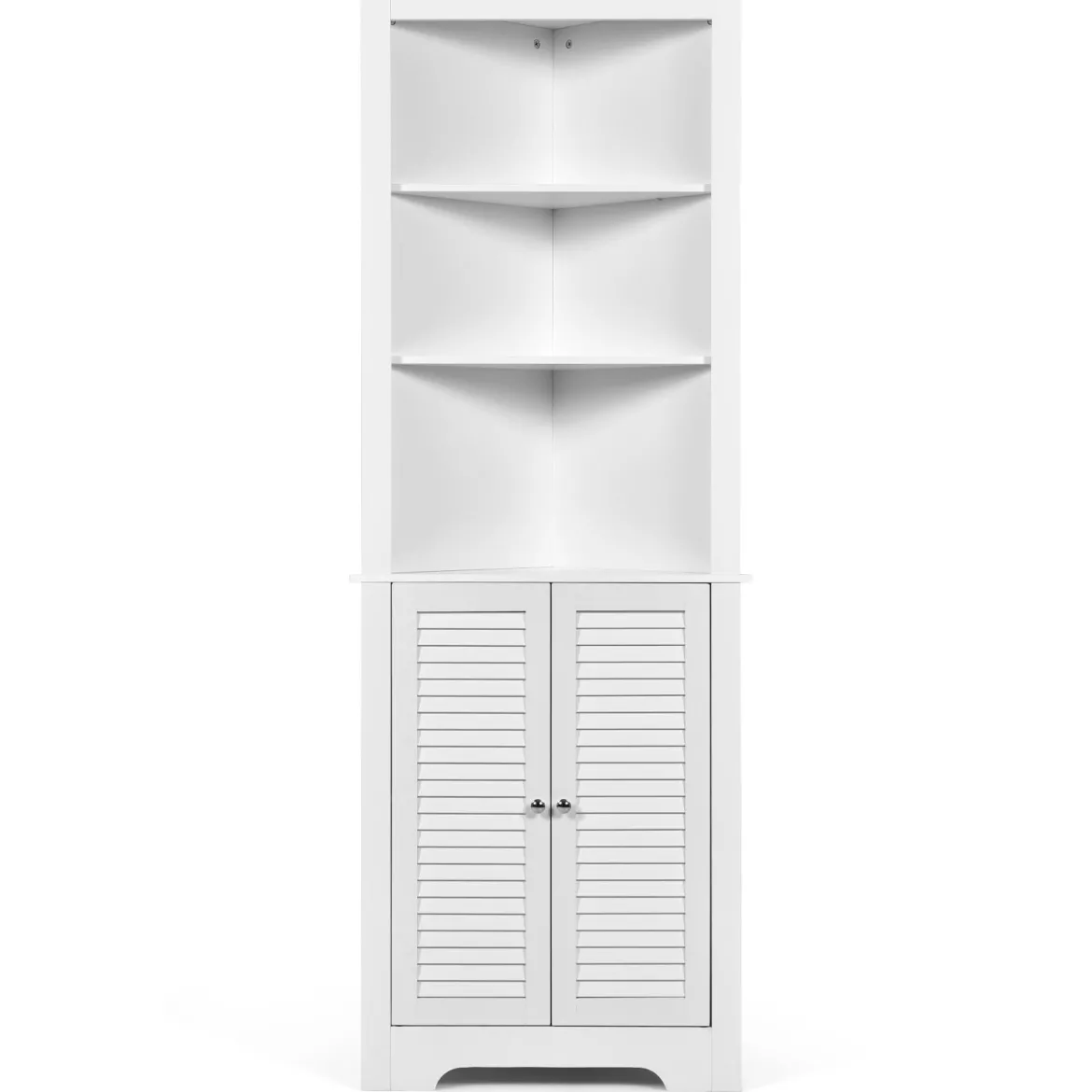 Ecke Badezimmerschrank mit 3 Offenen Regalen & 2 Lamellentür Bad Eckschrank Hochschrank Weiß