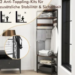 Eck Garderobenständer mit Schuhbank & 12 Metallhaken Freistehender Kleiderständer