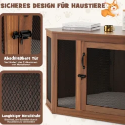 Eck-Haustierkiste Hundezwinger-Endtisch mit Gittertür & Kissen 114 x 59 x 67 cm Braun