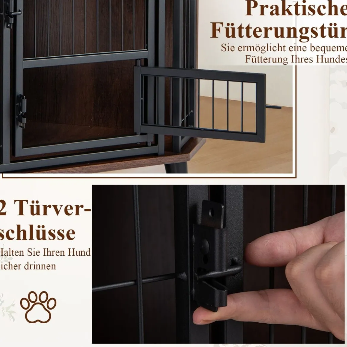 Eck-Hundebox mit Futtertür & Abschließbare Tür Platzsparender Hundekäfig Haustier-Box
