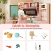 Eckküche mit Lichtern & Geräuschen Holzküche mit herausziehbarem Mülleimer Vorhang Spüle Herd Mikrowelle Rosa