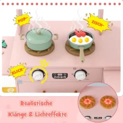 Eckküche mit Licht und Sound Holzspielset mit ausziehbarer Arbeitsplatte Spüle Herd Ofen Kühlschrank Rosa