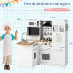 Eckküchen-Spielset für Kinder Spielküche aus Holz mit Herd 82 x 66 x 88 cm Weiß