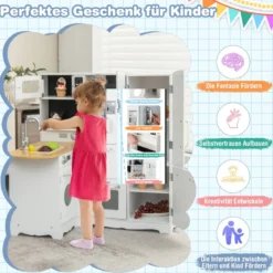 Eckküchen-Spielset für Kinder Spielküche aus Holz mit Herd 82 x 66 x 88 cm Weiß