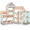 Eck-Puppenhaus aus Holz mit Rosa Dach & 41 Möbelstücken & Zubehör Puppenstube DIY Traumhaus Orange