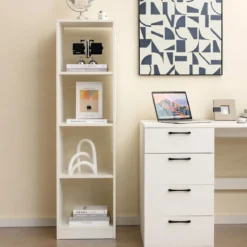 Eckregal 142 cm Schmales Bücherregal 38 x 33 x 142 cm Weiß