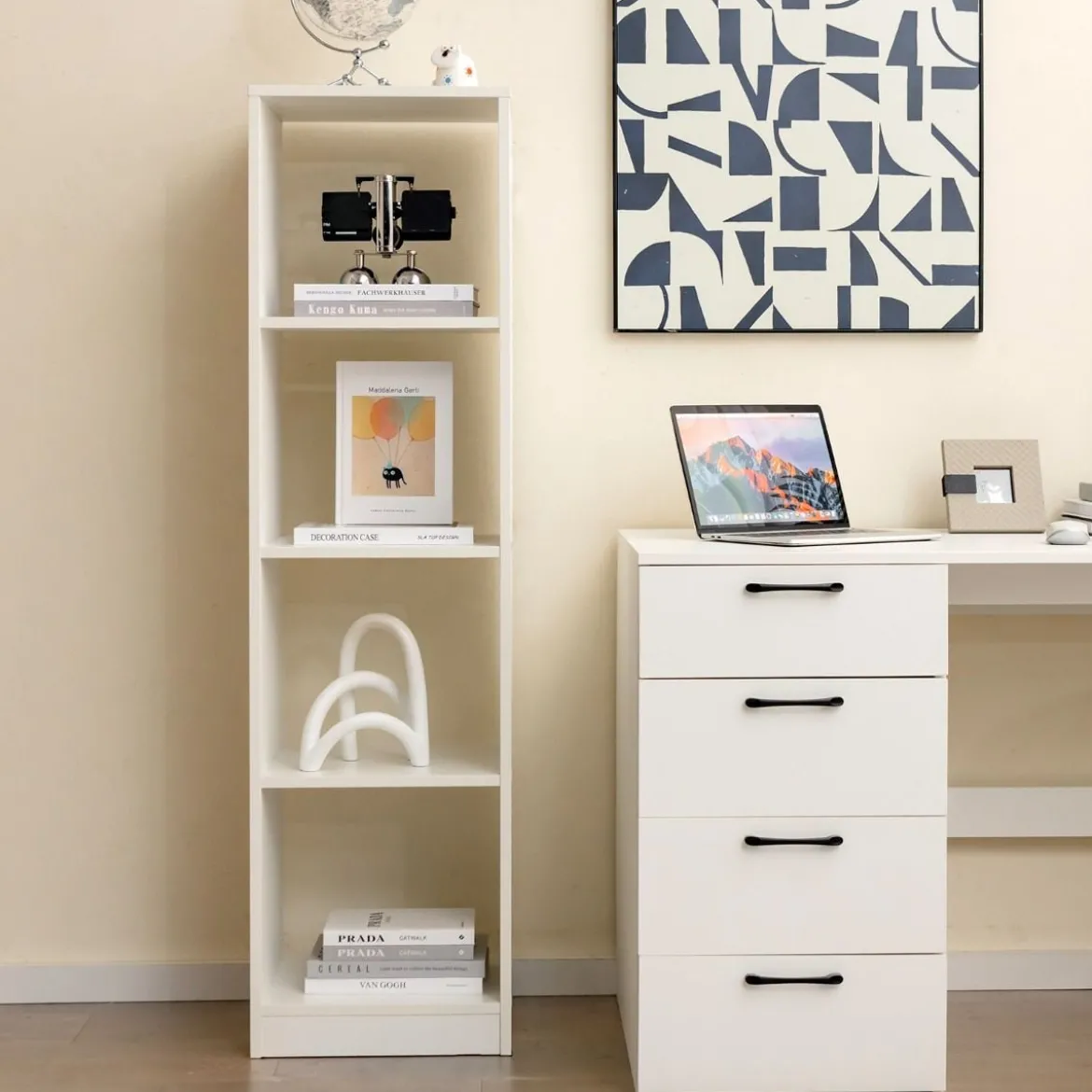 Eckregal 142 cm Schmales Bücherregal 38 x 33 x 142 cm Weiß