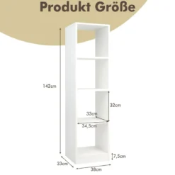 Eckregal 142 cm Schmales Bücherregal 38 x 33 x 142 cm Weiß