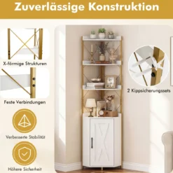 Eckregal mit Stauraum 180 cm hohes Eckschrank mit Absturzsicherungen 5-stöckiges freistehendes Bücherregal Weiß