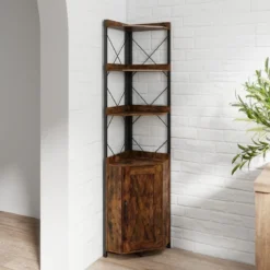 Eckregal mit Stauraum 180 cm hohes Eckschrank mit Absturzsicherungen 5-stöckiges Bücherregal Rustikales Braun