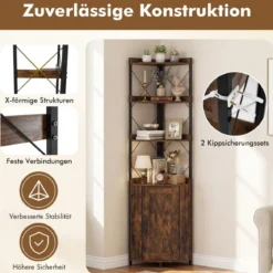 Eckregal mit Stauraum 180 cm hohes Eckschrank mit Absturzsicherungen 5-stöckiges Bücherregal Rustikales Braun