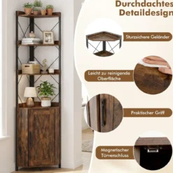 Eckregal mit Stauraum 180 cm hohes Eckschrank mit Absturzsicherungen 5-stöckiges Bücherregal Rustikales Braun
