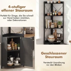 Eckregal mit Stauraum 180 cm hohes Eckschrank mit Absturzsicherungen 5-stöckiges freistehendes Bücherregal Schwarz