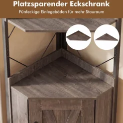 Eckregal mit Stauraum 180 cm Hohes Eckschrank mit Absturzsicherungen 5-stöckiges Freistehendes Bücherregal Grau