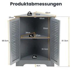 Eckschrank mit Lamellentür & Höhenverstellbarem Regal Platzsparend Badezimmerschrank Grau