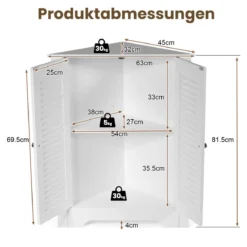 Eckschrank mit Lamellentür & Höhenverstellbarem Regal Platzsparend Badezimmerschrank Weiß