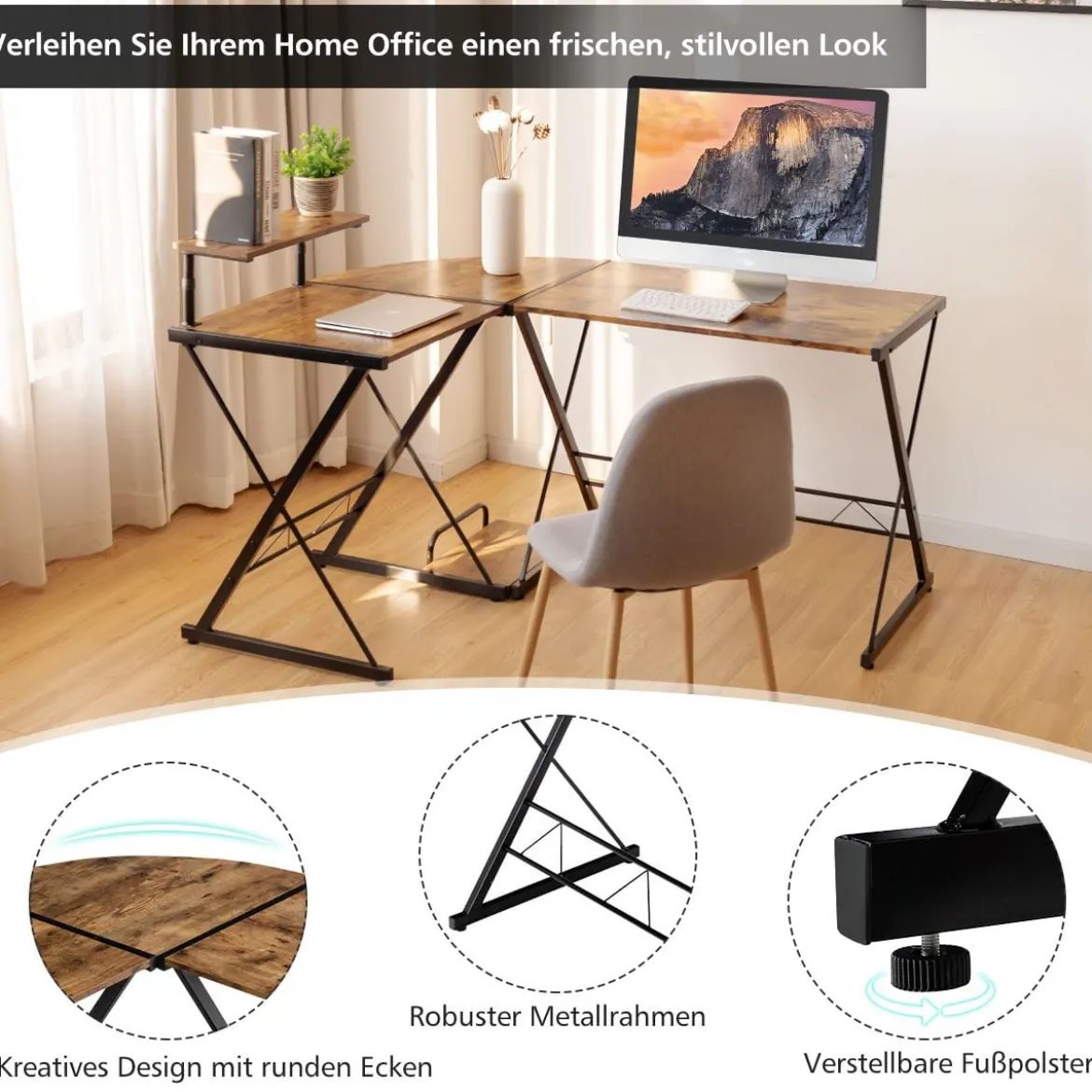 Eckschreibtisch L-Förmiger Computertisch aus Holz 147 x 112 x 79 cm Braun