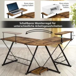Eckschreibtisch L-Förmiger Computertisch aus Holz 147 x 112 x 79 cm Braun