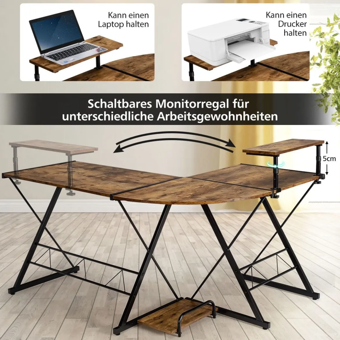 Eckschreibtisch L-Förmiger Computertisch aus Holz 147 x 112 x 79 cm Braun