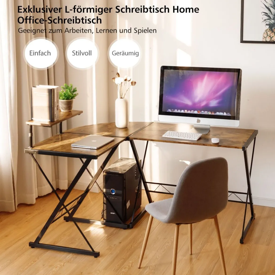 Eckschreibtisch L-Förmiger Computertisch aus Holz 147 x 112 x 79 cm Braun