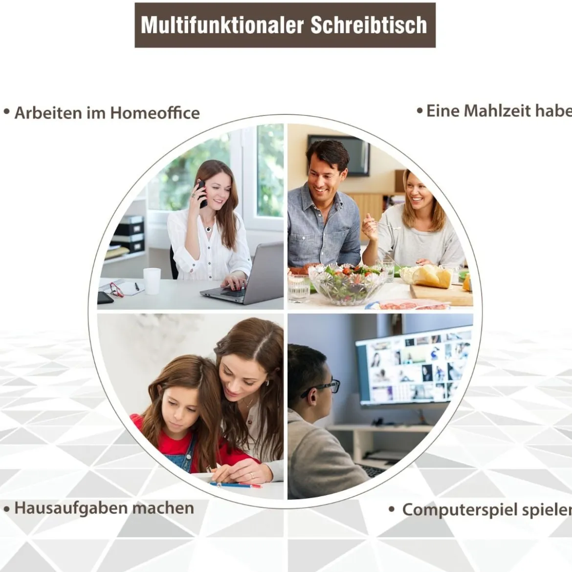 Eckschreibtisch mit Schublade & 2 Ablagen Holz-Eckschreibtisch 75 x 75 x 76 cm Braun + Schwarz