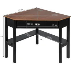 Eckschreibtisch mit Schublade & 2 Ablagen Holz-Eckschreibtisch 75 x 75 x 76 cm Braun + Schwarz