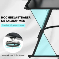 Eckschreibtisch mit Steckdose & USB-Ladeanschluss & Monitorständer Schwarz
