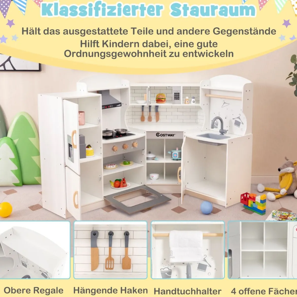 Eck Spielküche mit Licht & Sound & Spüle & Eismaschine & Backofen & Kinderküche Weiß