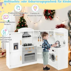 Eck Spielküche mit Licht & Sound & Spüle & Eismaschine & Backofen & Kinderküche Weiß