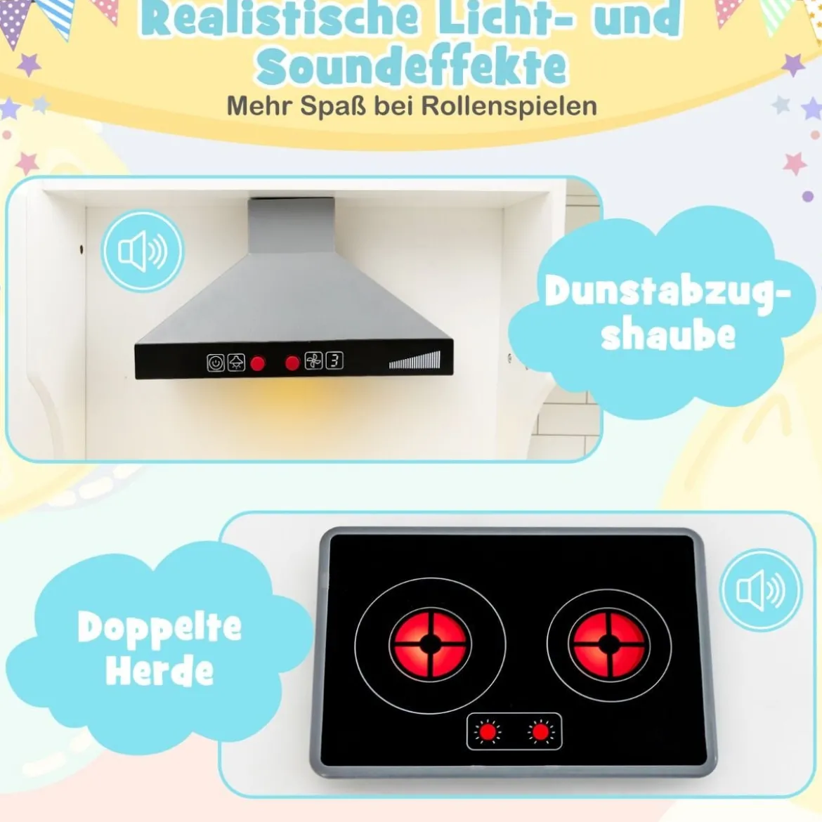 Eck Spielküche mit Licht & Sound & Spüle & Eismaschine & Backofen & Kinderküche Weiß