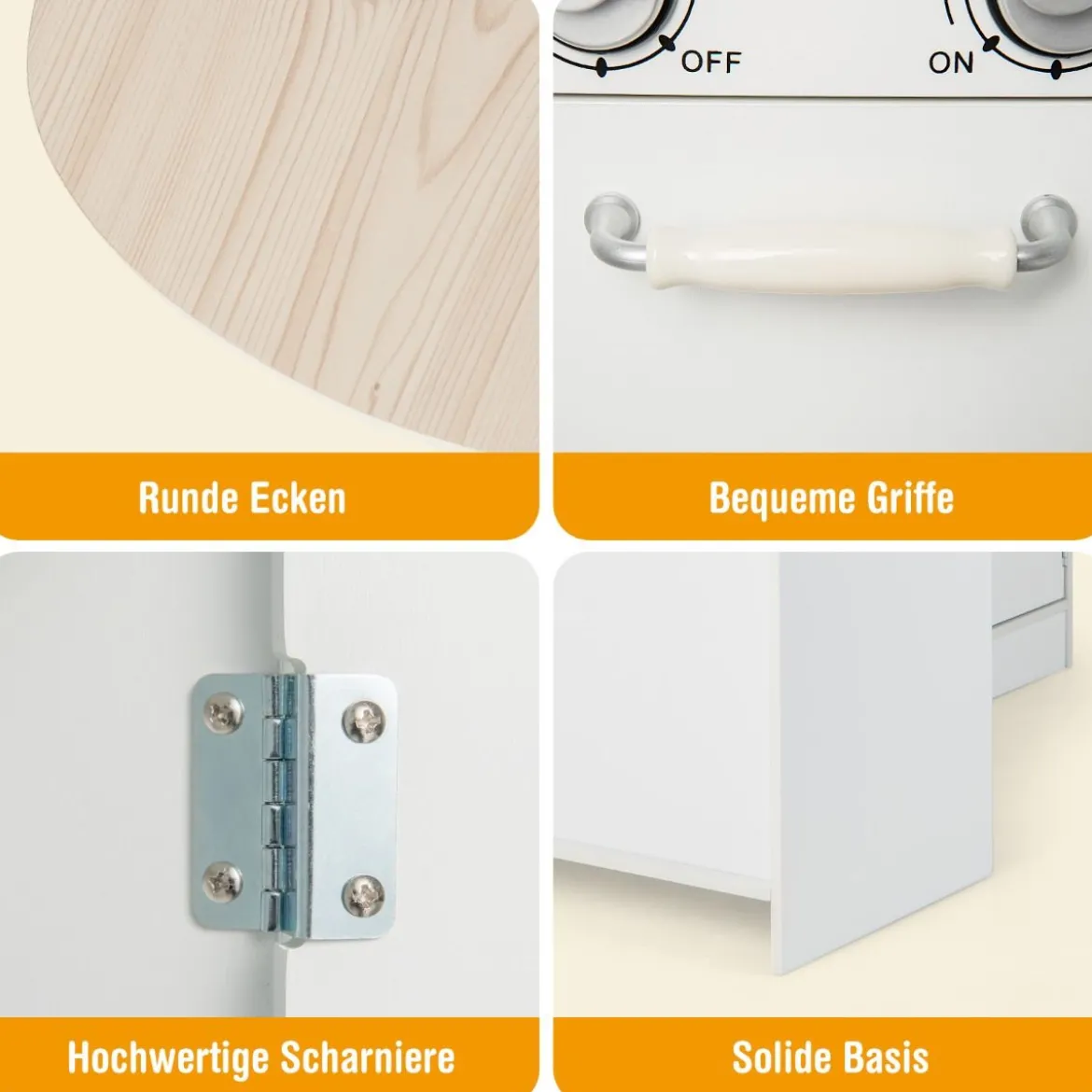Eck Spielküche mit Separatem Kühlschrank & Sound & Spielzubehör Kinderküche Weiß