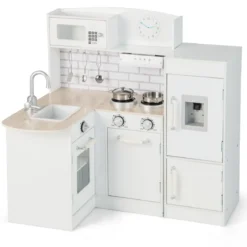Eck Spielküche mit Separatem Kühlschrank & Sound & Spielzubehör Kinderküche Weiß