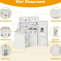 Eck Spielküche mit Separatem Kühlschrank & Sound & Spielzubehör Kinderküche Weiß