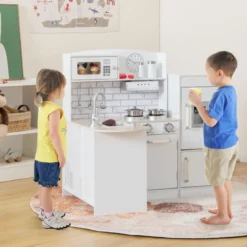Eck Spielküche mit Separatem Kühlschrank & Sound & Spielzubehör Kinderküche Weiß