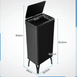 Edelstahl-Mülleimer 50 L Automatischer Bewegungssensor-Abfalleimer mit offener Deckel 33,5 x 26 x 83,5 cm Schwarz