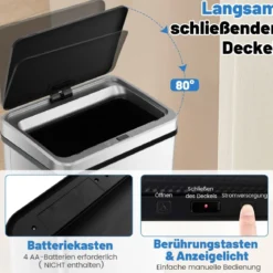 Edelstahl-Mülleimer 50 L Automatischer Bewegungssensor-Abfalleimer mit offener Deckel 33,5 x 26 x 83,5 cm Silber