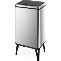 Edelstahl-Mülleimer 50 L Automatischer Bewegungssensor-Abfalleimer mit offener Deckel 33,5 x 26 x 83,5 cm Silber