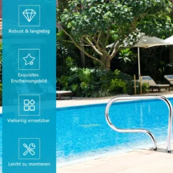 Edelstahl 304 Pool-Handlauf Schwimmbad Leiter Handlauf Einstiegsleiter mit Bodenplatte