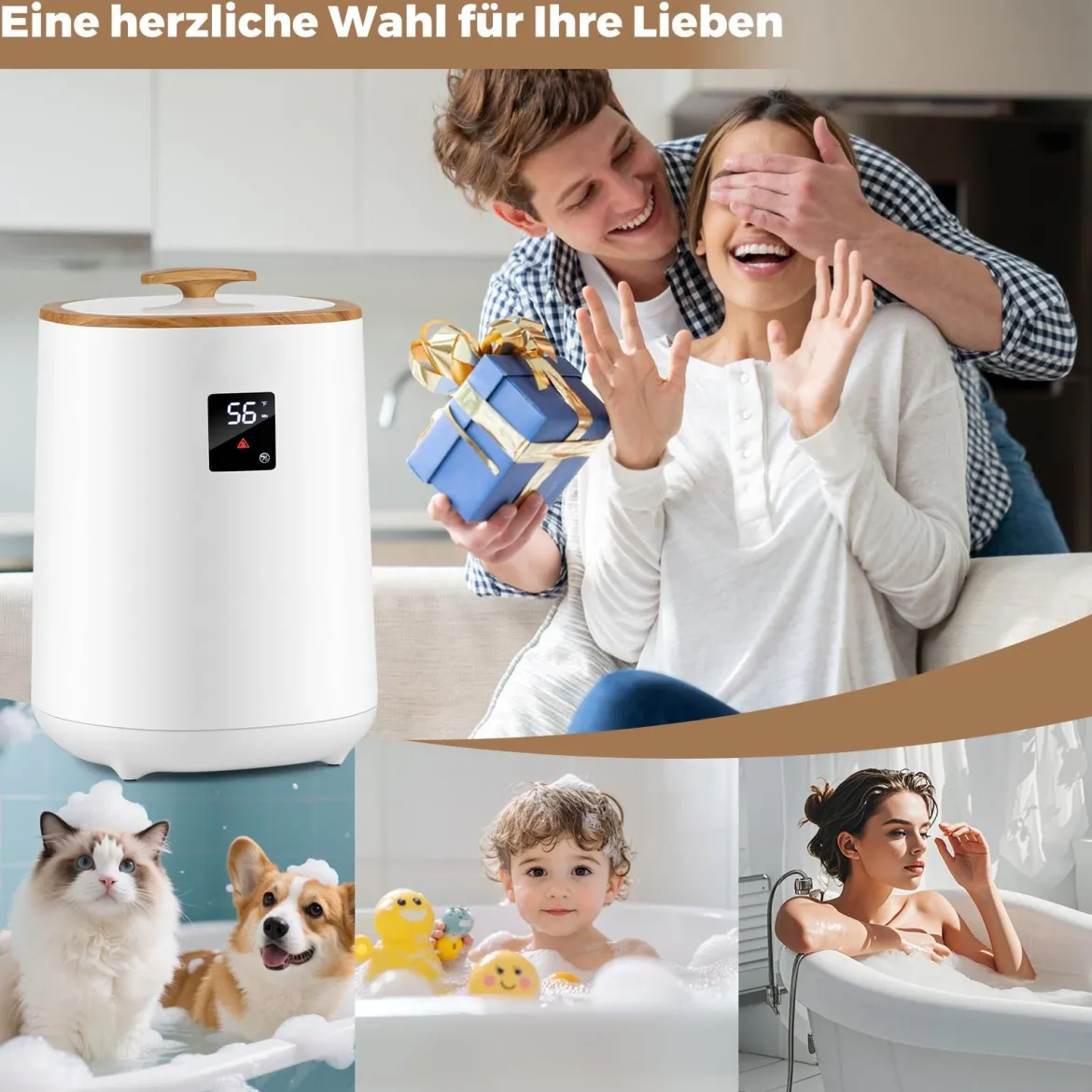 Eimer Handtuchwärmer für das Badezimmer 18 L großer Deckenwärmer mit LED-Anzeige Weiß