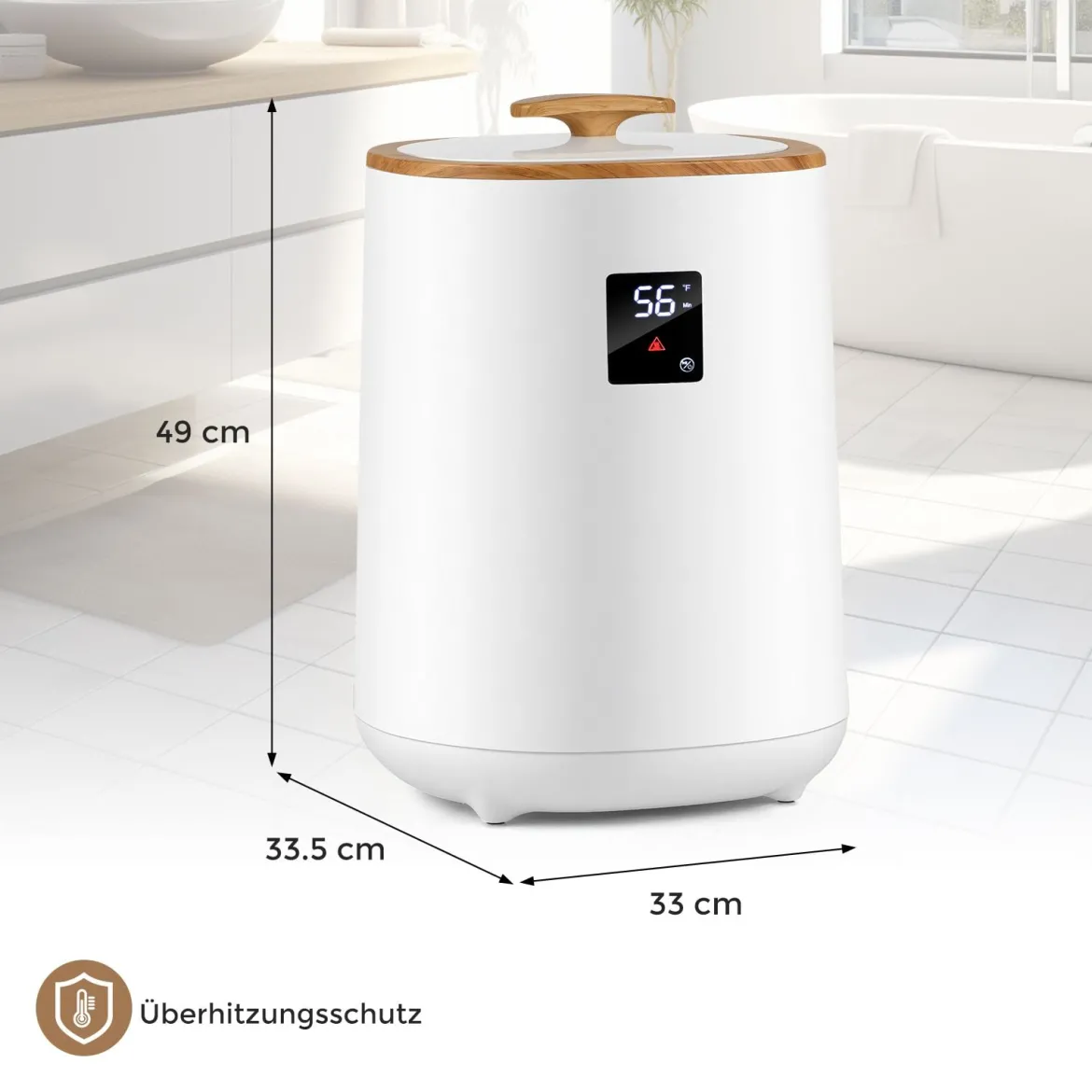 Eimer Handtuchwärmer für das Badezimmer 18 L großer Deckenwärmer mit LED-Anzeige Weiß