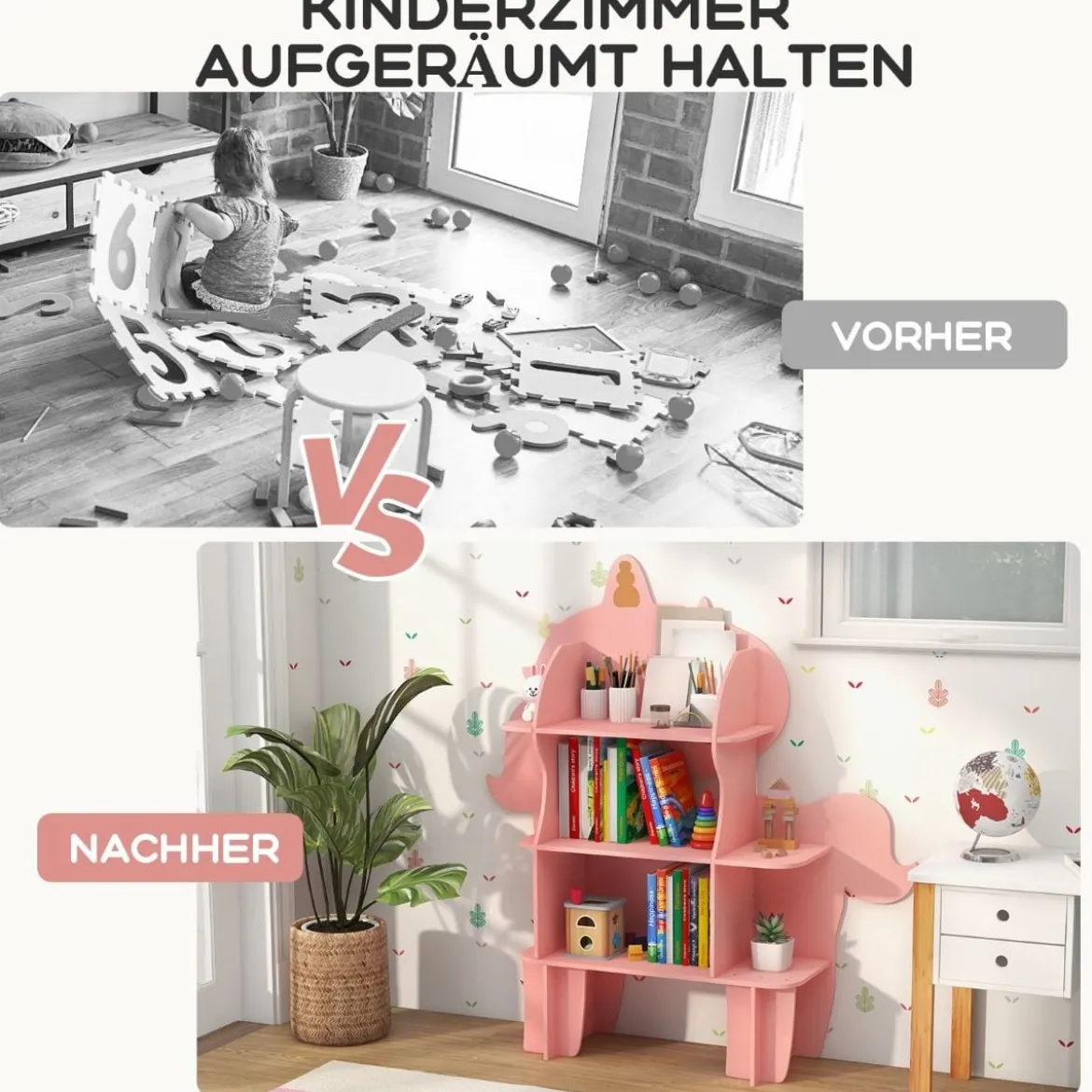 Einhorn Bücherregal für Kinder Spielzeug-Aufbewahrungsorganisator mit offenen Regalen