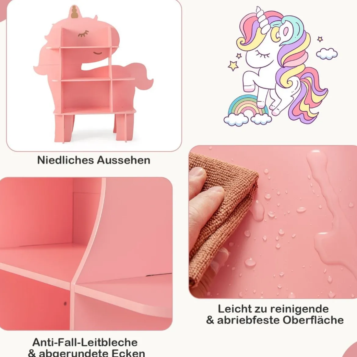 Einhorn Bücherregal für Kinder Spielzeug-Aufbewahrungsorganisator mit offenen Regalen