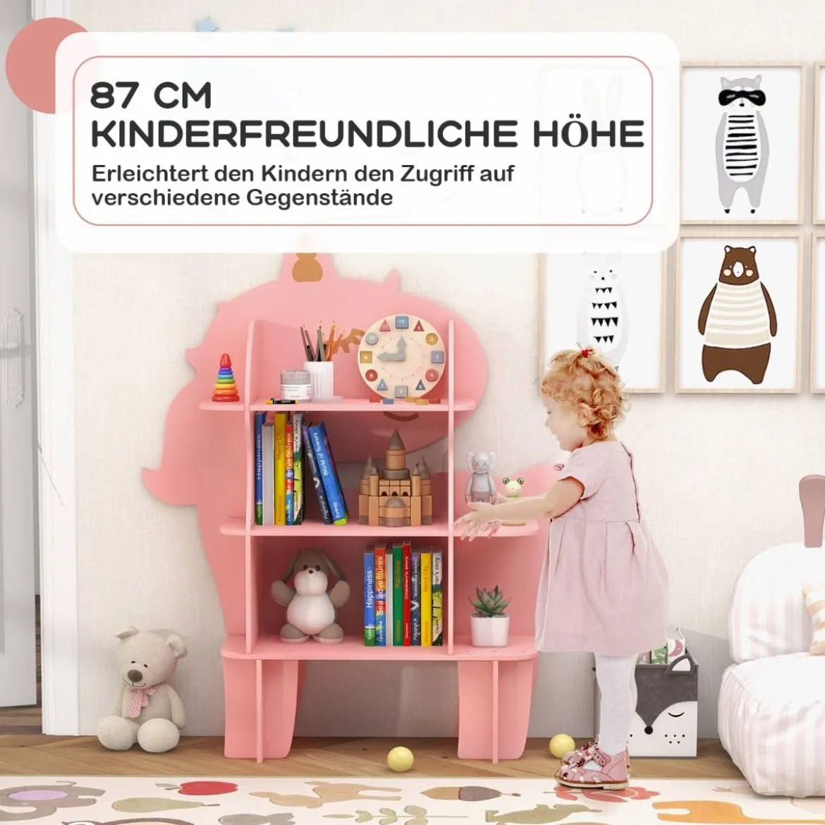 Einhorn Bücherregal für Kinder Spielzeug-Aufbewahrungsorganisator mit offenen Regalen