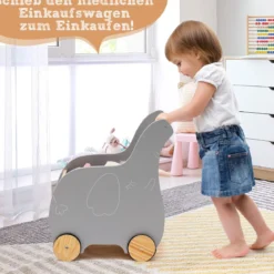 Einkaufswagen Holz-Einkaufswagen in Elefantenform für Kinder 32 x 48 x 56 cm Grau